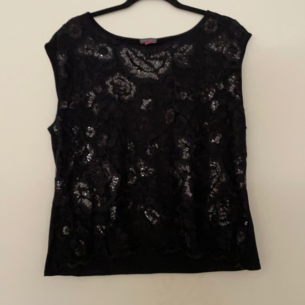 Vince Camuto Black Sequin Sleeveless Top